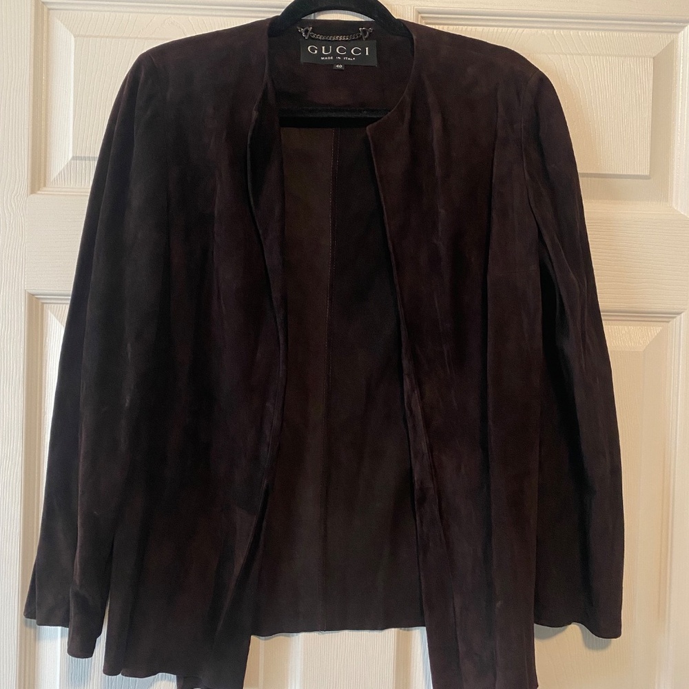 S/S 1997 Gucci by Tom Ford Naomi Runway Brown Suede Open Blouse Jacket